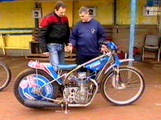 Mick Coombes shows Robert Taylor a modern bike
